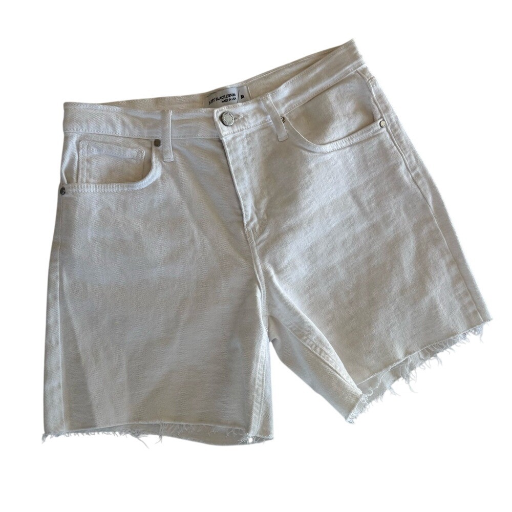 Just Black Denim Women's Crisp White Jean Shorts with Fringe Hem | size 30